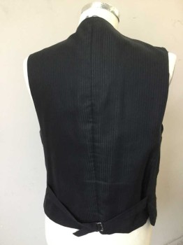 M.T.O., Black, Blue, Wool, Cotton, Speckled, Middle Class, Wool Vest, 7 Button Single Breasted, 4 Welt Pockets. Self Satin Stripe Cotton Lining and Back with Adjustable Back Waist. Thread Bare at Right Front Chest,