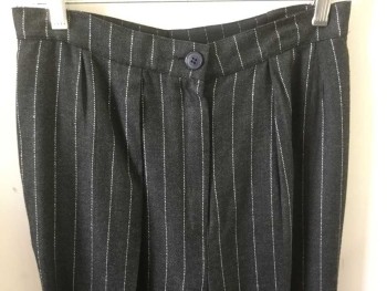 Womens, 1980s Vintage, Suit, Pants, NOVIELLO BLOOM, Charcoal Gray, Silver, Rayon, Acetate, Stripes - Vertical , 29W, Fully Lined, Single Pleat, Zip Front, Waistband, 2 Hip Pocket,