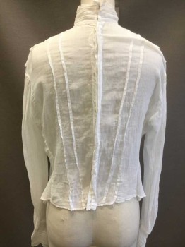 MTO, White, Cotton, Long Sleeves, Button Closures in Back, High Neck/Stand Collar with Pin Tucks, Vertical Panel Hanging From Neck with Lace Edge, Eyelet Vertical Stripes with Geometric Embroidery, Cutouts, Open Lacework, Made To Order