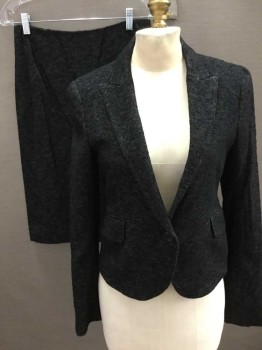THEORY, Black, White, Tweed, Single Breasted, Collar Attached,  Peaked Lapel, 1 Button, 2 Pockets, Textured