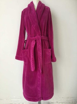 Womens, SPA Robe, GILLIGAN & O'MALLEY, Magenta Purple, Polyester, Solid, S/M, Long Sleeves, Pockets, Self Belt