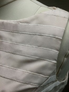 MARIE ST. CLAIRE, Lt Pink, Polyester, Stripes - Horizontal , Solid, Horizontal Satin/Matte Textured Stripes on Bodice, Sleeveless, Bateau/Boat Neck, Solid Bottom Half/Skirt, Floor Length Hem