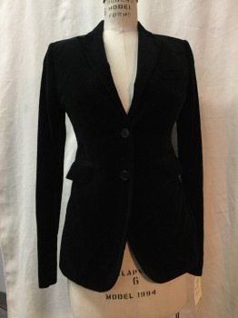 COSTUME NATIONAL, Black, Synthetic, Solid, Black Velvet, Peaked Lapel, 2 Buttons,