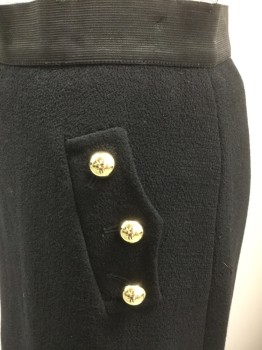 Womens, Skirt, Mini, PHILLIP LIM, Black, Wool, Solid, 4, Elastic Waistband, Faux Pockets with 3 Gold Buttons, Center Back Zipper,
