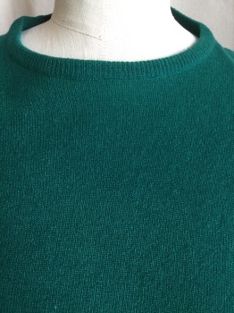 Womens, Sweater, BARBARA ;LEE JR, Green, Cashmere, Solid, S, Flat Knit, Ribbed Crew Neck, Long Sleeves Cuffs & Hem
