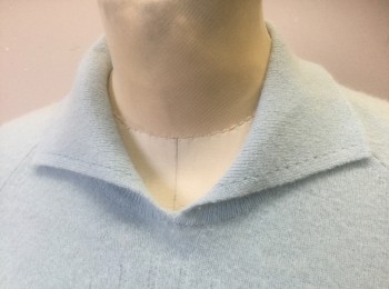 Womens, Sweater, FUR BLEND, Powder Blue, Wool, Angora, Solid, Cable Knit, B:36, 3/4 Raglan Sleeves, Pullover, Collar Attached, Fitted,