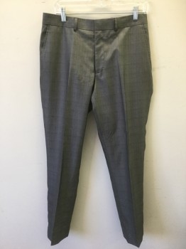 BILLY LONDON, Gray, Polyester, Rayon, Grid , Self Grid Lines Pattern, Flat Front, Zip Fly, 4 Pockets, Slim Leg