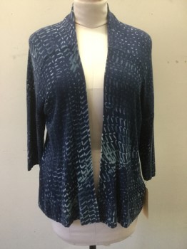 Womens, Sweater, TSE, Dk Blue, Lt Blue, Lt Gray, Cashmere, Silk, Abstract , M, Open Front Cardigan, 3/4 Sleeve, Ribbed