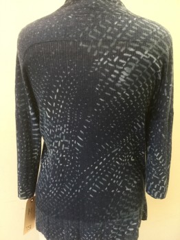 Womens, Sweater, TSE, Dk Blue, Lt Blue, Lt Gray, Cashmere, Silk, Abstract , M, Open Front Cardigan, 3/4 Sleeve, Ribbed