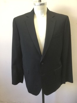 STAFFORD, Black, Wool, Solid, Single Breasted, Notched Lapel, 2 Buttons, 3 Pockets, Black Lining