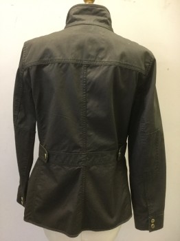 Womens, Casual Jacket, J CREW, Moss Green, Cotton, Solid, M, Gold Snap Front/zip, 4 Pockets, Cargo Style, Side Tabs, Coated