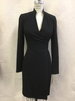 CALVIN KLEIN, Black, Polyester, Solid, Wrap with Snap Bar at Side Front Waist, Long Sleeves,