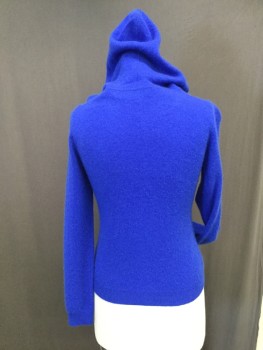 CHARTER CLUB, Royal Blue, Cashmere, Solid, Knitted Hoodie, Zip Frnt, Long Sleeves,