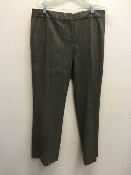 Womens, Suit, Pants, TAHARI, Charcoal Gray, Beige, Pink, Polyester, Rayon, Plaid, Plaid-  Windowpane, 10, Charcoal Plaid with Pink Grid Overlay, Zip Fly, 2 Back Pockets