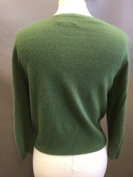 PURE COLLECTION, Green, Cashmere, Solid, Button Front, Ribbed Knit Neck/Waistband/Cuff