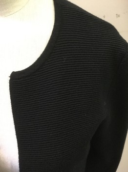 ELLE, Black, Rayon, Polyester, Solid, Open Front, Horizontal Ribbed Knit, Long Sleeves