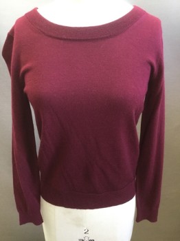 Womens, Pullover, JCREW, Raspberry Pink, Wool, Solid, XS, Boat Neck, 3/4 Sleeves
