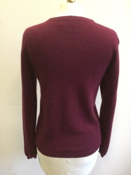 BLOOMINGDALE'S, Wine Red, Cashmere, Solid, Button Front, Long Sleeves, Ribbed Knit Placket/Cuff/Waistband