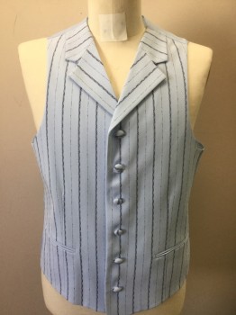 Mens, 1990s Vintage, Suit, Jacket, ALBERTO CELINI, Baby Blue, Navy Blue, Synthetic, Stripes, Stripes - Pin, 40R, Single Breasted, 5 Buttons, Zoot Suit Like