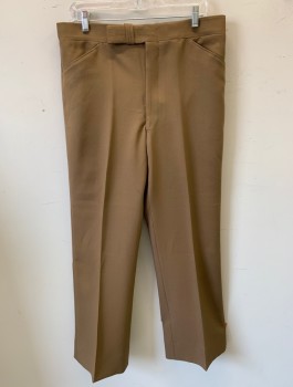 BROOKFIELD CLOTHES, Lt Brown, Polyester, Solid, Flat Front, Tab Waist, Boot Cut, Slanted Front Pockets, 4 Pockets, No Belt Loops,