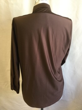 FOX 14, Dk Brown, Polyester, Solid, Collar Attached, Button Front, 1 Pocket, Long Sleeves, Curved Hem, Early 1980's