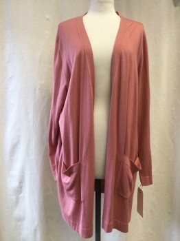 Womens, Sweater, MARINA RINALDI, Dusty Rose Pink, Silk, Cotton, Solid, L, Open Front, 2 Pockets,