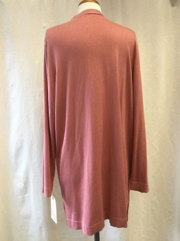 Womens, Sweater, MARINA RINALDI, Dusty Rose Pink, Silk, Cotton, Solid, L, Open Front, 2 Pockets,