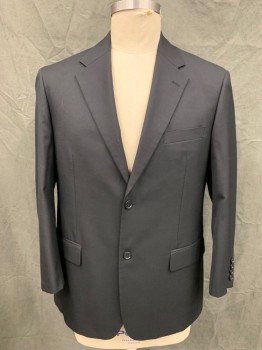 Mens, Sportcoat/Blazer, ABITO D'UOMO, Black, Wool, Solid, 44R, Single Breasted, Collar Attached, Notched Lapel, 3 Pockets, 2 Buttons