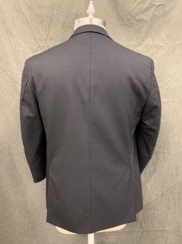 Mens, Sportcoat/Blazer, ABITO D'UOMO, Black, Wool, Solid, 44R, Single Breasted, Collar Attached, Notched Lapel, 3 Pockets, 2 Buttons