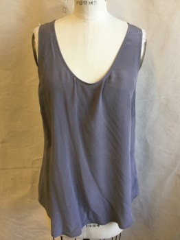 Womens, Top, JOIE, Gray, Silk, Solid, M, Scoop Neck, 1.5" Straps, Flare Bottom, Curved Hem