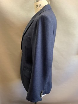 Mens, 1930s Vintage, Suit, Jacket, COSPROP, Navy Blue, Dusty Blue, Wool, Herringbone, W36, C38S, I30, Single Breasted, Peaked Lapel, 3 Pockets, Bespoke 2 Buttons,