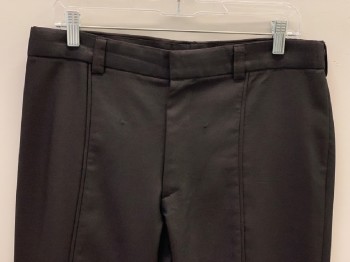 Mens, Sci-Fi/Fantasy Pants, NO LABEL, Black, Dk Brown, Polyester, Cotton, 2 Color Weave, Open, 32/29, F.F, Zip Front, Pipping Detail, Belt Loops, Made To Order