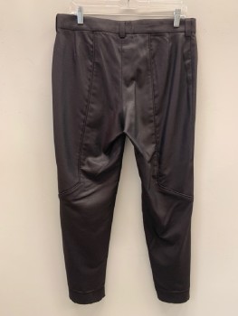 Mens, Sci-Fi/Fantasy Pants, NO LABEL, Black, Dk Brown, Polyester, Cotton, 2 Color Weave, Open, 32/29, F.F, Zip Front, Pipping Detail, Belt Loops, Made To Order