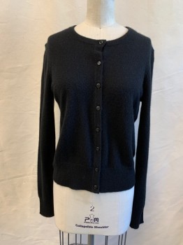 CHARTER CLUB, Black, Cashmere, Solid, Button Front, Long Sleeves, Ribbed Knit Cuff/Waistband