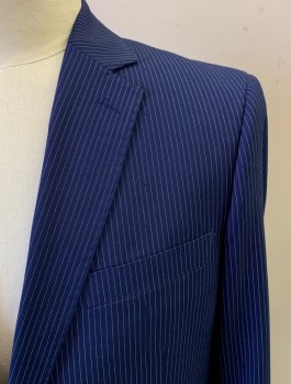 ANTONIO CARDINNI, Royal Blue, Wool, Polyester, Stripes - Pin, 2 Button, Flap Pocket, Double Vent