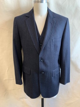 JOHN BOE, Midnight Blue, Baby Blue, Maroon Red, White, Wool, Herringbone, Stripes - Pin, Notched Lapel, Single Breasted, Button Front, 2 Buttons, 3 Pockets