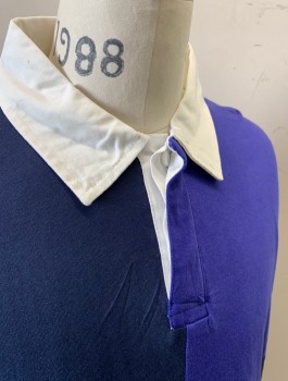 Mens, Polo, URBAN OUTFITTERS, Royal Blue, Navy Blue, Cotton, Color Blocking, M, Jersey, L/S, Rugby Shirt, 4 Corners Of Constrasting Panels, White Twill Collar, Retro 80's/90's  Inspired