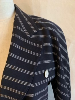 ESCADA , Black, White, Wool, Stripes, Double Breasted, 6 Buttons, Notched Lapel, 2 Pockets, 4 Button Cuffs