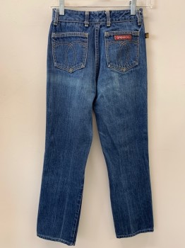 Womens, Jeans, SASSON, Denim Blue, Cotton, Solid, W24, F.F, Back Pockets, Zip Front, Belt Loops
