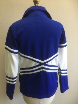 Womens, Cheer Jacket, CHASSE, Blue, White, Polyester, Color Blocking, Stripes, M, Zipper Center Front, Long Sleeves,