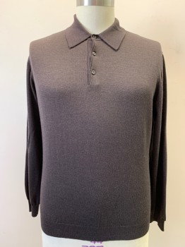 Mens, Pullover Sweater, NORDSTROM, Charcoal Gray, Black, Wool, 2 Color Weave, XL, Collar Attached, Half Button Front, Long Sleeves, Rib Knit