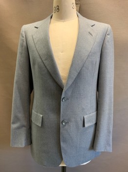 HART SCHAFFNER MARX, Gray, Blue, Wool, Elastane, 2 Color Weave, Sportcoat, 2 Buttons, Single Breasted, Notched Lapel, 3 Pockets