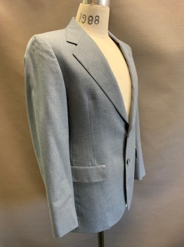 HART SCHAFFNER MARX, Gray, Blue, Wool, Elastane, 2 Color Weave, Sportcoat, 2 Buttons, Single Breasted, Notched Lapel, 3 Pockets