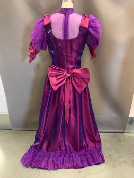 NL, Iridescent Purple, Purple, Synthetic, Illusion Neckline, Mesh With Glitter Specs, Mock Neck, Puffy Sleeves, Bows On Shoulders & Cuffs, Raspberry Piping, Zip Back, Large Bow At Back, A-Line