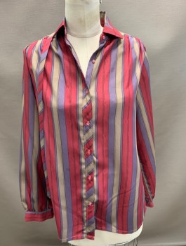 N/L, Maroon Red, Tan Brown, Dk Purple, Polyester, Stripes, L/S Attached String Self Fabric Tie @ Neck