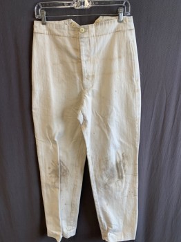 NL, Beige, Cotton, Solid, F.F, Button Front, 2 Pockets, Inner Suspender Buttons, Stirrups, Aged/Distressed