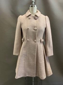 Childrens, Coat, MONSOONS, Lt Pink, Lt Gray, Polyester, Acrylic, 2 Color Weave, 9/10, C.A., Double Breasted, B.F., Bow At Each Side Of Waist