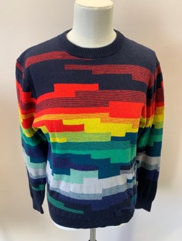 Childrens, Sweater, PAUL SMITH, Navy Blue, Dk Red, Goldenrod Yellow, Dk Teal, Multi-color, Cotton, Cashmere, Stripes, Color Blocking, 12, Boys, CN, Abstract Rainbow Stripe, Rib Knit Trim