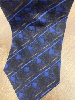 Mens, Tie, VAN HEUSEN, Heather Black/navy with Ghostly Blue Squares And Broken Gray And Royal Paint Stripe