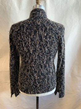 Mens, Tops, LORDS, Black, Wool, 17/6, Light Brown & White Fur-Like Threads, C.A., Button Front, L/S,